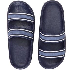 VS Navy/Light Blue Double Strap Pillow Slides Large Stripes & Solids